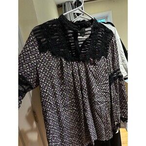 Long sleeve women top 100% silk lace style M size